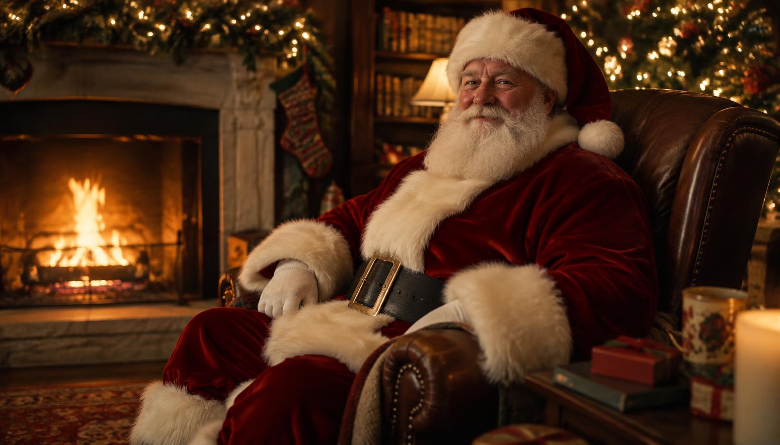 Papai Noel ao lado da lareira — vídeo em breve